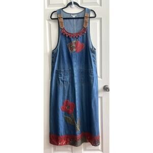 HAIK’S Vintage Chenille Appliqué Lace Patchwork Denim Jumper Maxi Dress